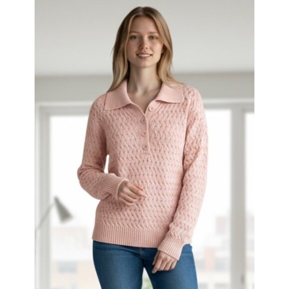 Liz Claiborne Women’s Sweater XL Pink Polo Collar Chunky Knit Pullover CozyCore - Picture 1 of 7